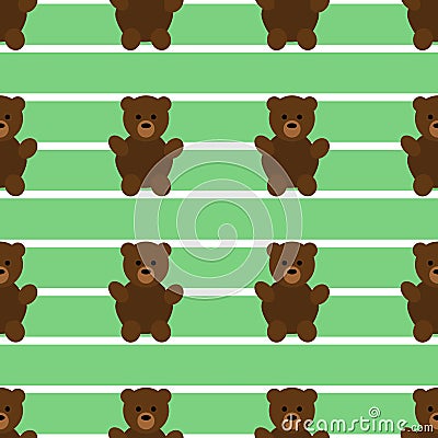 Seamless Green Teddy Bear Pattern Vector Illustration