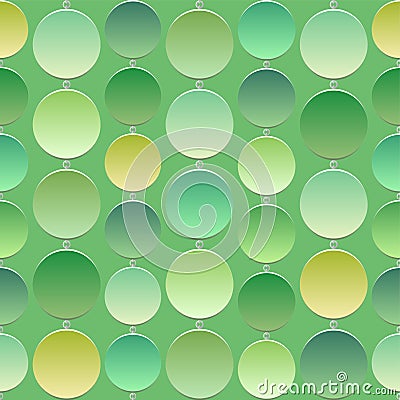 Seamless green texture with a bright 3D circles of various light green Vector Illustration