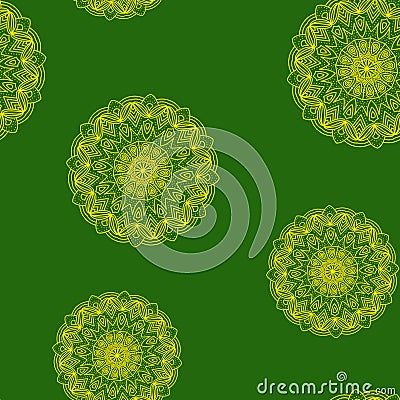 Seamless green-yellow floral pattern Vector Illustration