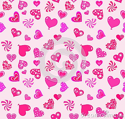 Seamless greeting pattern with cute lovely pink hearts for Valentine's Day, Mother's Day, wedding Vector Illustration