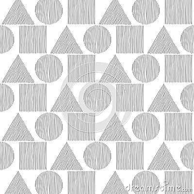 Seamless grey triangle, cicle and square hand drawn a pattern is Vector Illustration