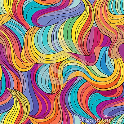 Seamless Groovy Retro Waving Line Pattern Tile, Generative AI Stock Photo