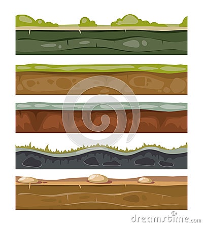 Seamless grounds soil and grass for ui game vector layers set Vector Illustration