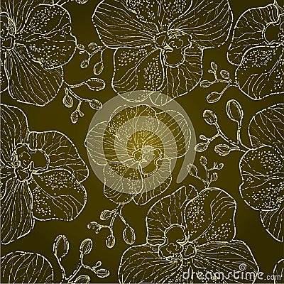 Seamless grunge floral orchid pattern Vector Illustration