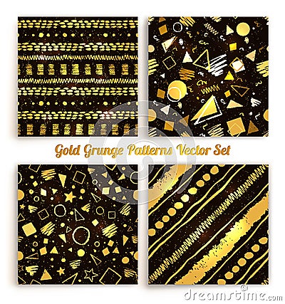 Seamless grunge gold and black colored patterns Vector Illustration