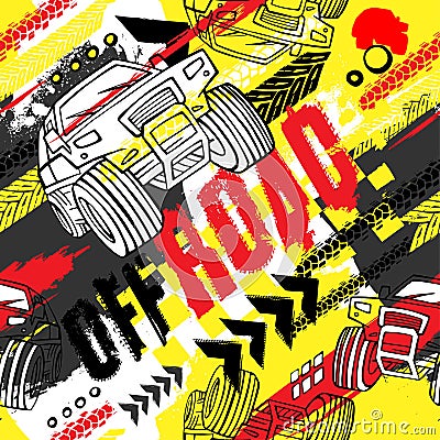 Seamless Grunge Offroad Pattern Vector Illustration