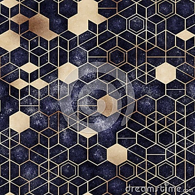Seamless grungy hexagon pattern isometric geometry net print Cartoon Illustration