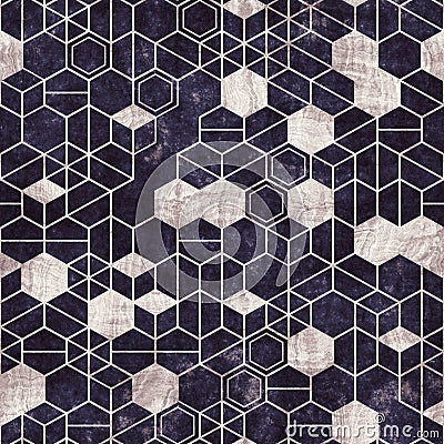 Seamless grungy hexagon pattern isometric geometry net print Cartoon Illustration
