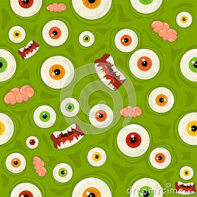 Seamless Halloween Background with Colored Eyes and Mouth Vector Illustration