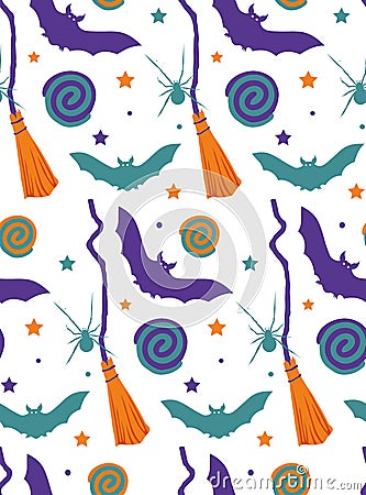 Seamless Halloween cartoon witch pattern Vector Illustration