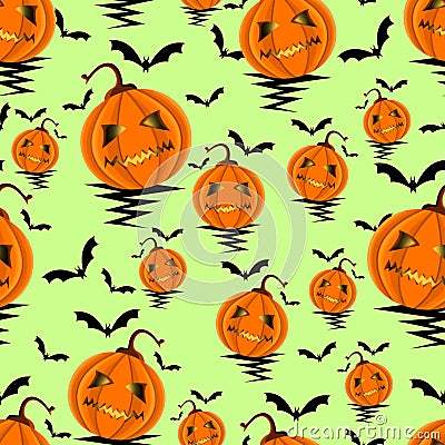 Seamless Halloween Pattern with Pumpkins and Bats background. - Illustration Cartoon Illustration