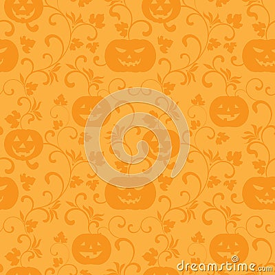 Seamless halloween pattern with pumpkins on a orange background Vector Illustration