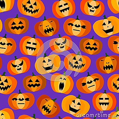 Seamless halloween scary orange pumpkins pattern Cartoon Illustration