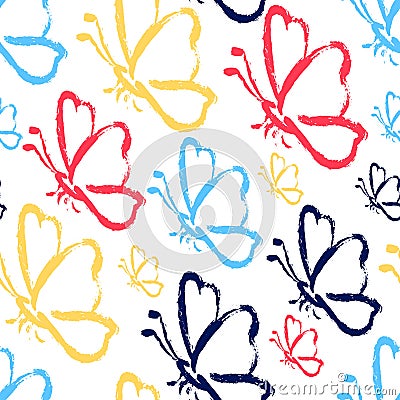 Seamless hand draw butterflies Vector Illustration
