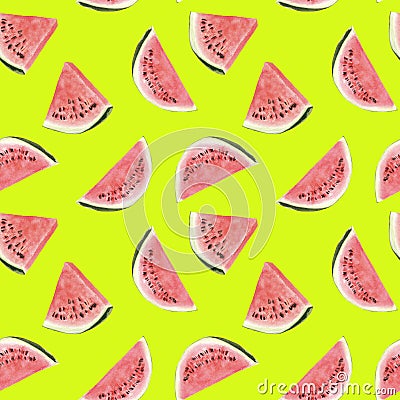 Seamless hand drawn beautiful watercolor tropical pattern with watermelon Stock Photo