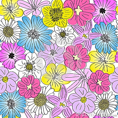 Seamless hand drawn flowers pattern Vector Illustration