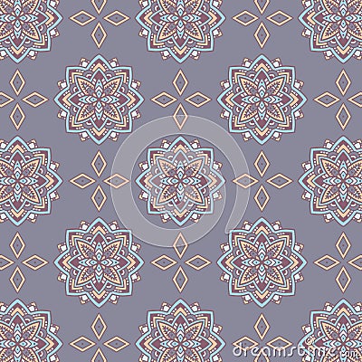 Seamless hand drawn geometric tribal pattern with rhombuses and triangles. Vector navajo design. Vector Illustration