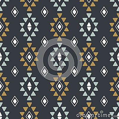 Seamless hand drawn geometric tribal pattern with rhombuses and triangles. Vector navajo design. Vector Illustration