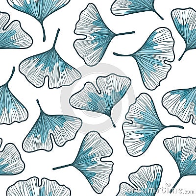 Seamless hand drawn ginkgo biloba leaf pattern Vector Illustration