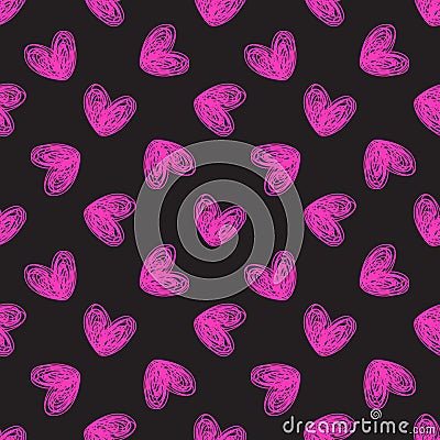 Seamless hand-drawn hearts pattern Vector Illustration