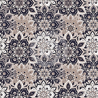 Seamless hand drawn mandala pattern. Vintage elements in oriental style. Texture for wallpapers, backgrounds and page fill. Islam Vector Illustration