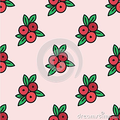 Seamless hand-drawn pattern with cranberry. Vector Vector Illustration