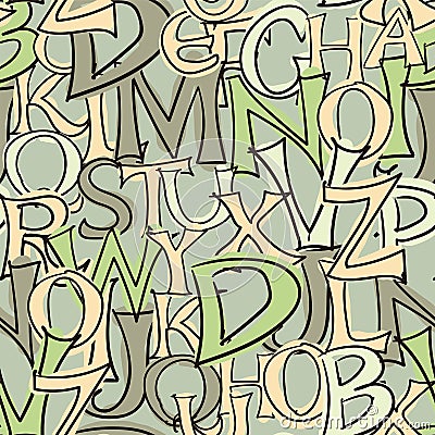 Seamless hand drawn style letters background - green tone Vector Illustration