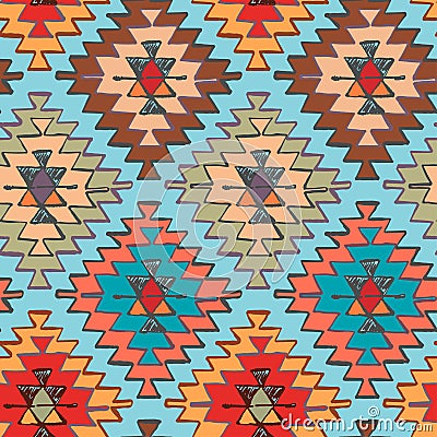 Seamless hand drawn tribal navajo pattern in doodle style. Vector Illustration