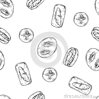 Seamless hand drawn vector pattern bread, rolls Stock Photo