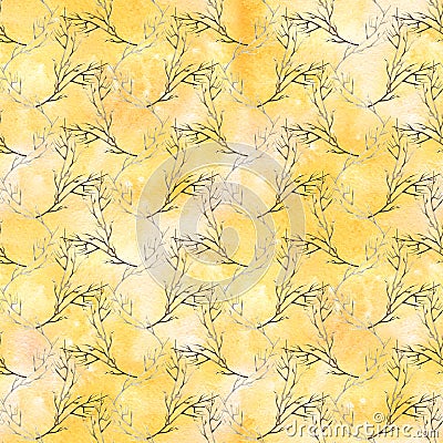 Seamless handmade watercolor pattern with twigs. Christmas pattern for gift wrap, stationary or decoration. Stock Photo