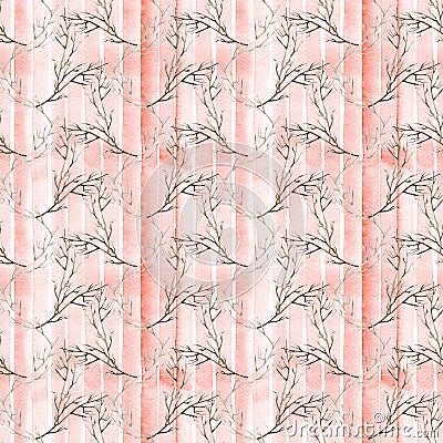 Seamless handmade watercolor pattern with twigs. Christmas pattern for gift wrap, stationary or decoration. Stock Photo