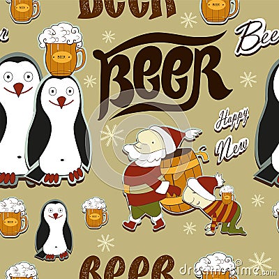 Seamless Happy New Beer Vector Illustration