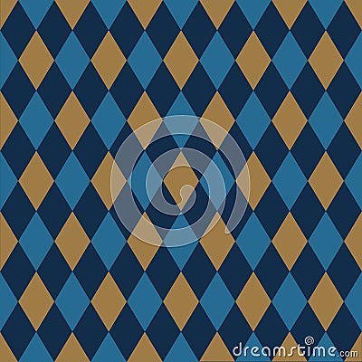 Seamless harlequin pattern background in gold and blue. Vector Illustration