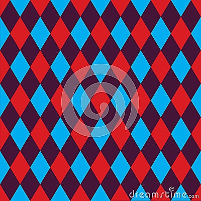 Seamless harlequin pattern background in red, blue and purple. Stock Photo