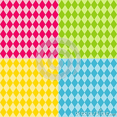 Seamless Harlequin Patterns, Brights Vector Illustration