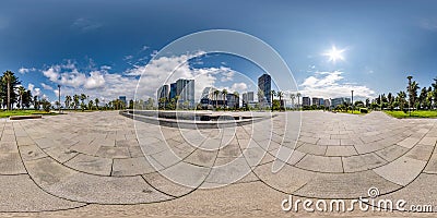 360 seamless hdri panorama view on square near seashore or ocean with skyscrapers with blue sky and good weather in Stock Photo