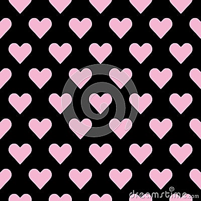 Seamless hearts pattern in pink over black. Valentine s day tile background Stock Photo