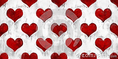 Seamless hearts playing card suit pattern painted with black, white and red paint Stock Photo