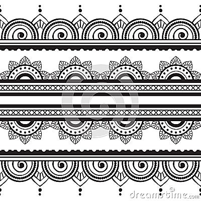 Seamless Henna Borders Vector Set Abstract Floral Patterns 2 Vector Illustration