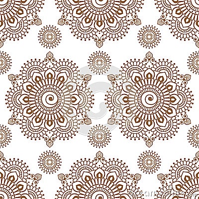 Seamless Henna pattern mehndi floral lace of buta decoration items on white background Stock Photo