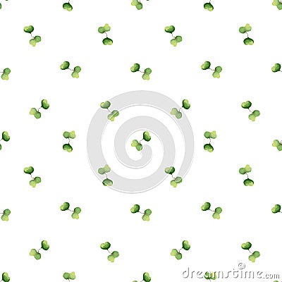 Seamless herbal pattern with watercolor green flavouring sprout, micro greens in polka dot style for textile and wallpapers design Stock Photo