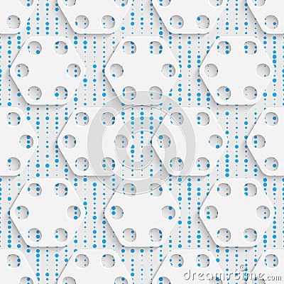 Seamless Hexagon and Circle Pattern. White and Blue Wrapping Background Vector Illustration