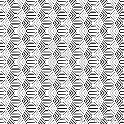 Seamless hexagon monochrome pattern, repeating geometric texture, linear structure background Vector Illustration