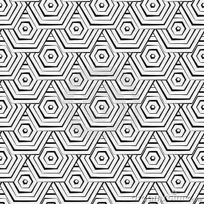 Seamless hexagon monochrome pattern, repeating geometric texture, linear structure background Vector Illustration