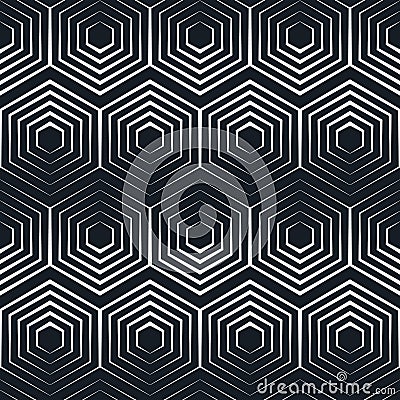 Seamless hexagon monochrome pattern, repeating geometric texture, linear structure background Vector Illustration