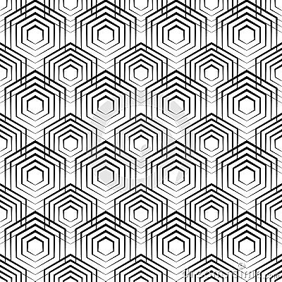 Seamless hexagon monochrome pattern, repeating geometric texture, linear structure background Vector Illustration