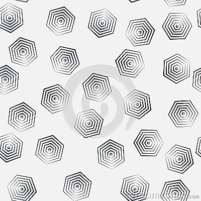 Seamless hexagon monochrome pattern, repeating geometric texture, linear structure background Vector Illustration