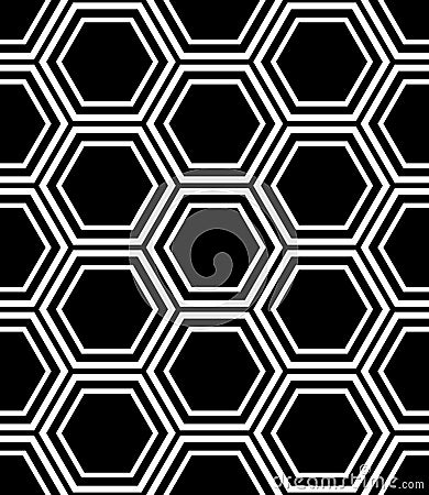 Seamless hexagons pattern. Black and white geometric texture and background. Vector Illustration