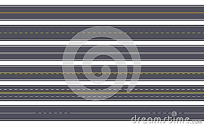Seamless highway. Straight asphalt road with yellow and white markings. Horizontal urban city street. Empty top view Vector Illustration