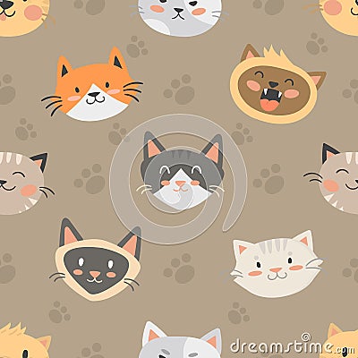 Seamless hipster cats pattern background Vector Illustration